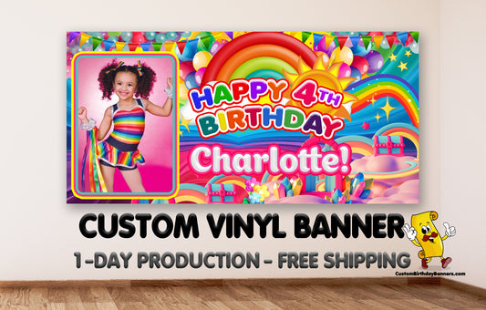 Rainbow Personalized Birthday Banner With Photo