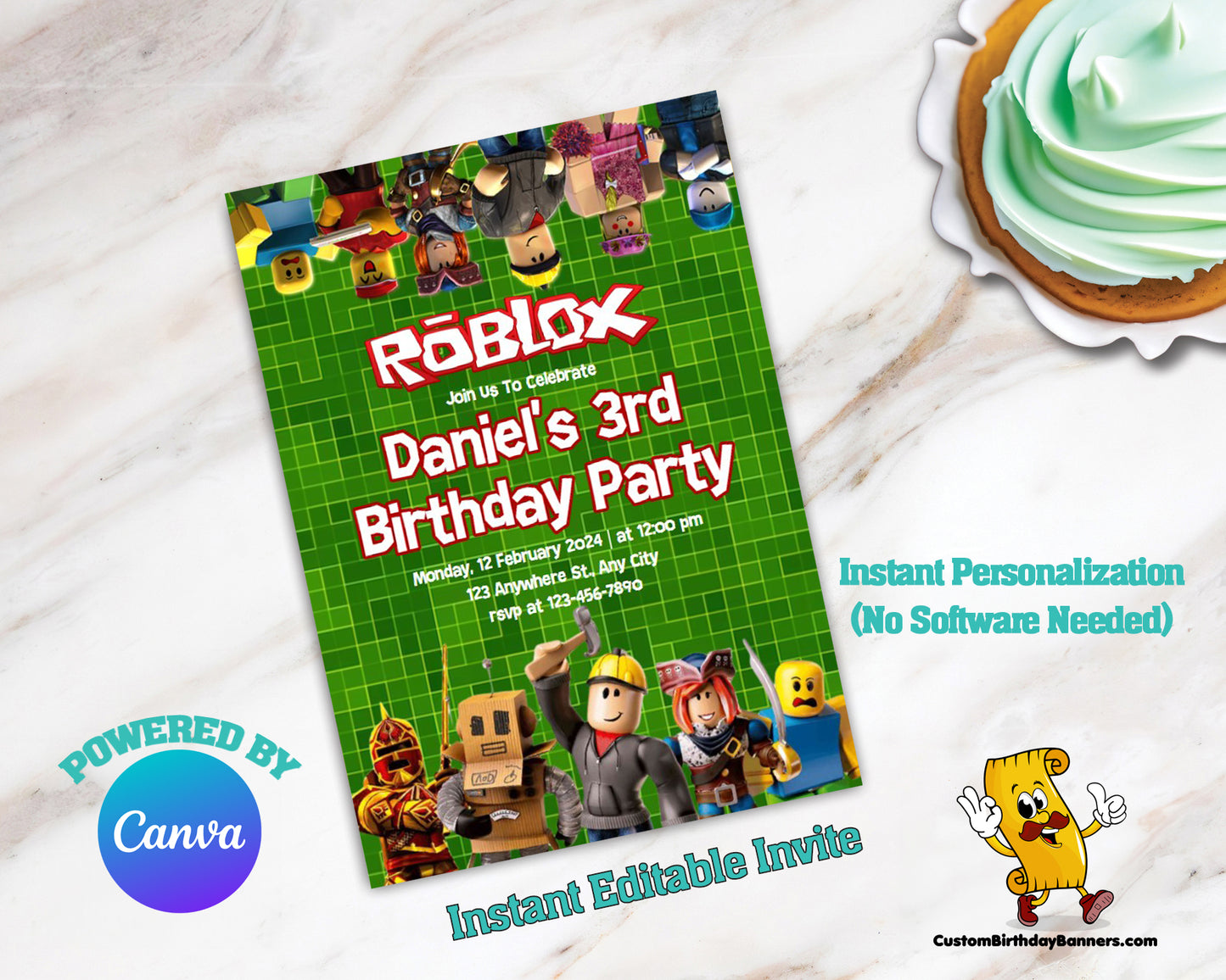 Roblox Birthday Party Editable Invitation