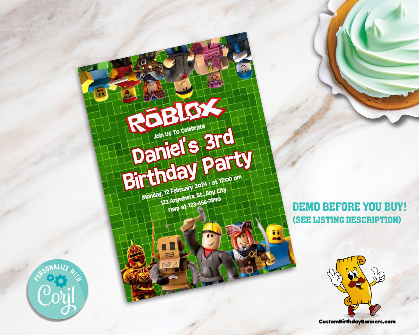 Roblox Birthday Party Personalized Invitation