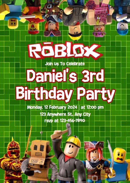 Roblox Birthday Party Personalized Invitation