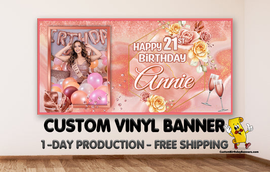 Birthday Rose Gold Custom Banner - Free Shipping!