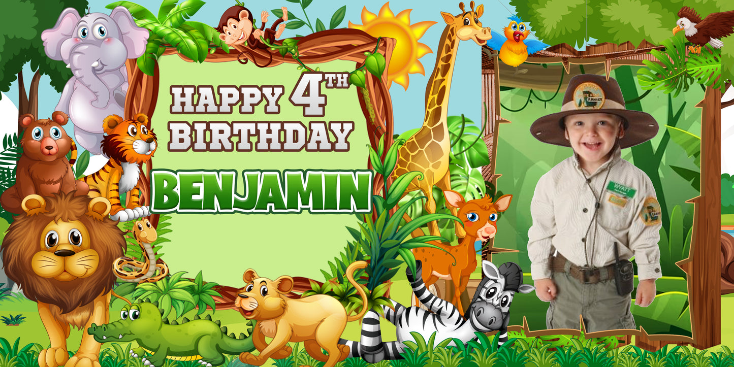 Safari Personalized Birthday Banner With Photo