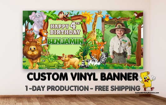 Safari Personalized Birthday Banner With Photo