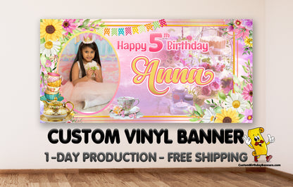 Tea Party Personalized Birthday Banner - Free Shipping!