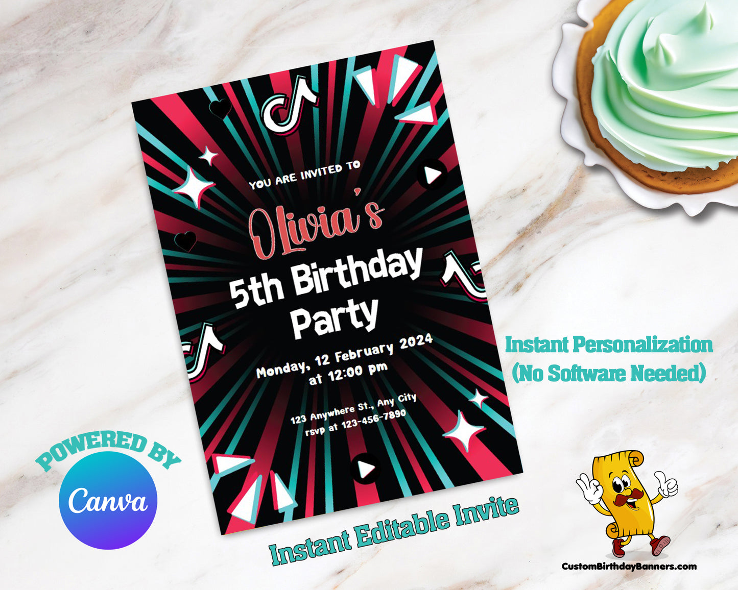 TikTok Birthday Party Editable Invitation