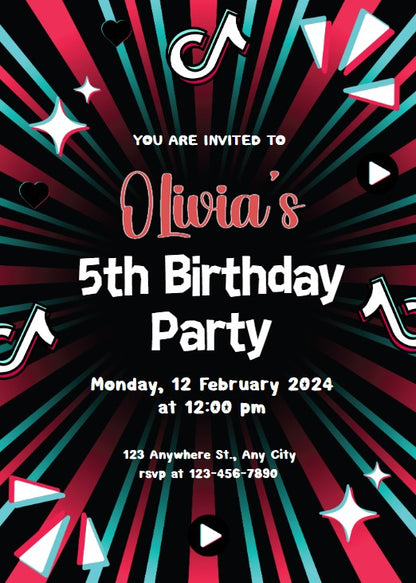 TikTok Personalized Birthday Party Invitation