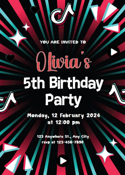 TikTok Birthday Party Editable Invitation