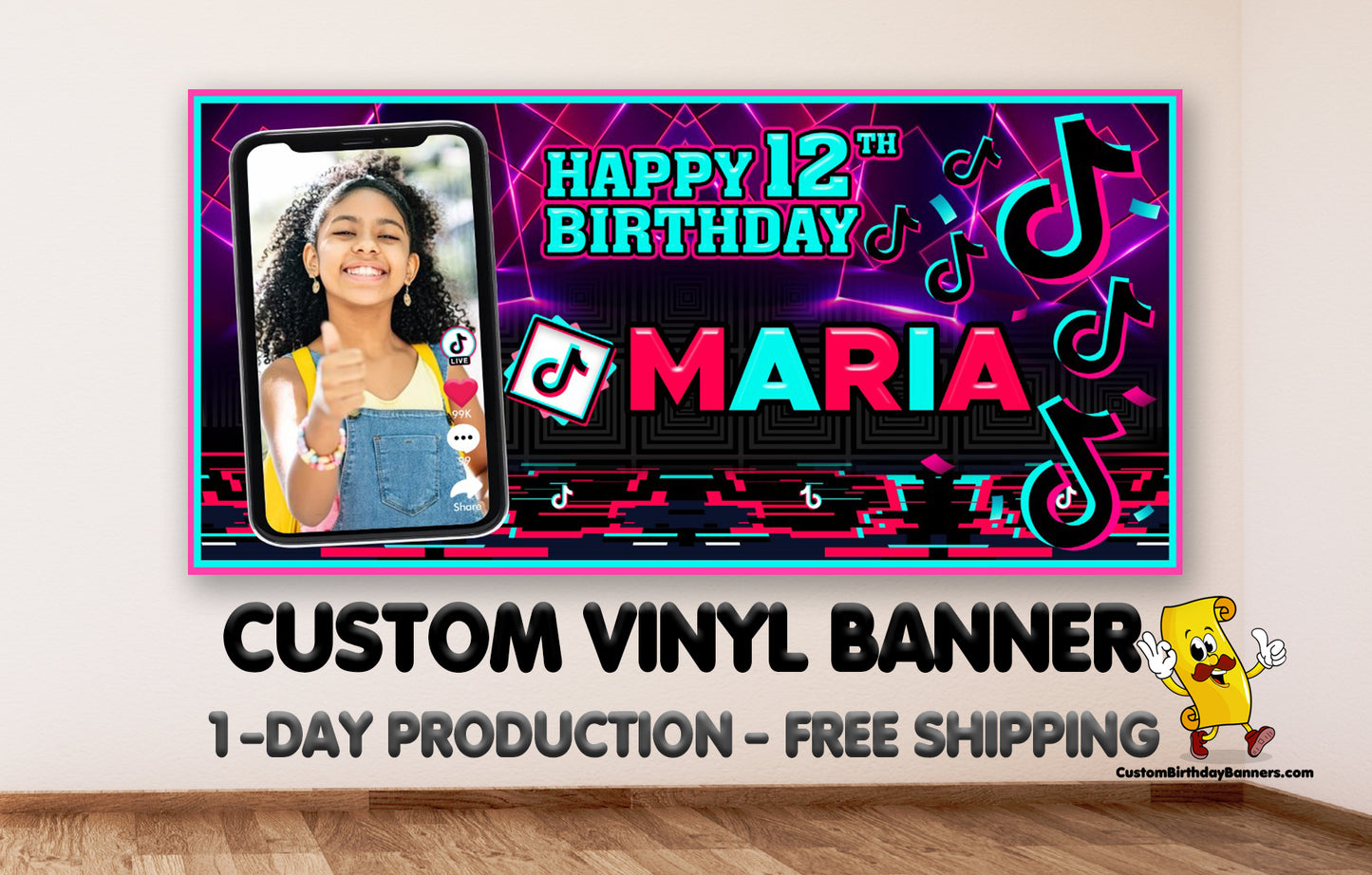 TikTok Star Custom Birthday Banner - Free Shipping!