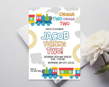 Kids Train Birthday Party Editable Invitation