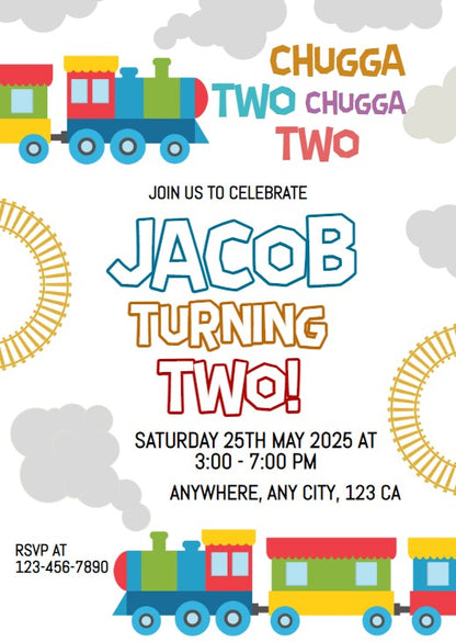 Train Themed Birthday Party Invitation