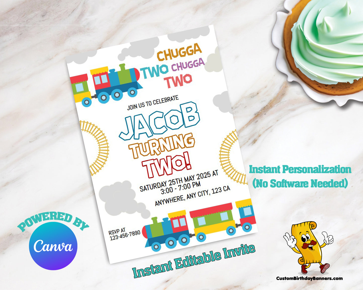 Kids Train Birthday Party Editable Invitation