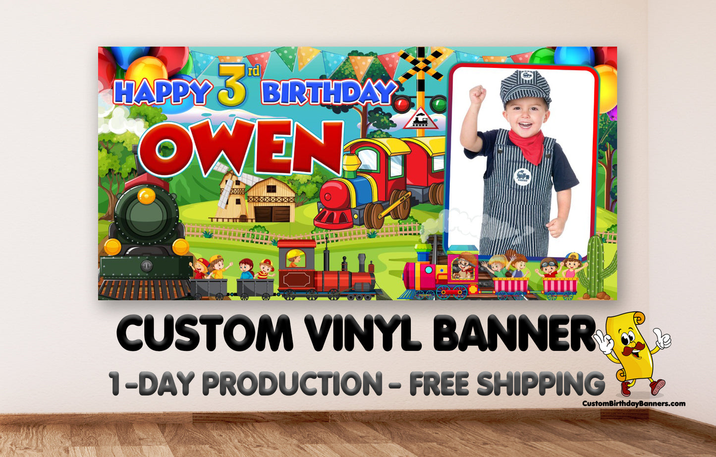 Train Birthday Custom Birthday Banner - Free Shipping!