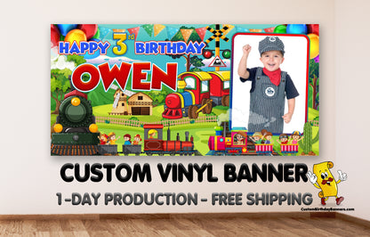 Train Birthday Custom Birthday Banner - Free Shipping!