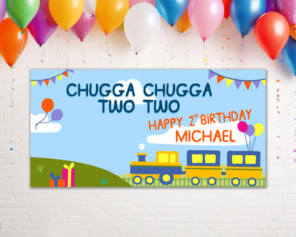 Two Two Train Personalized Birthday Banner