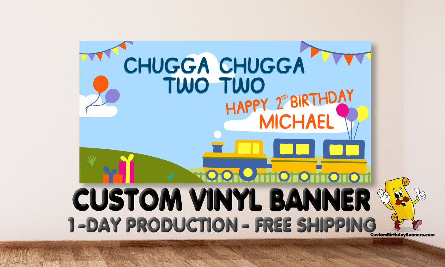 Two Two Train Personalized Birthday Banner