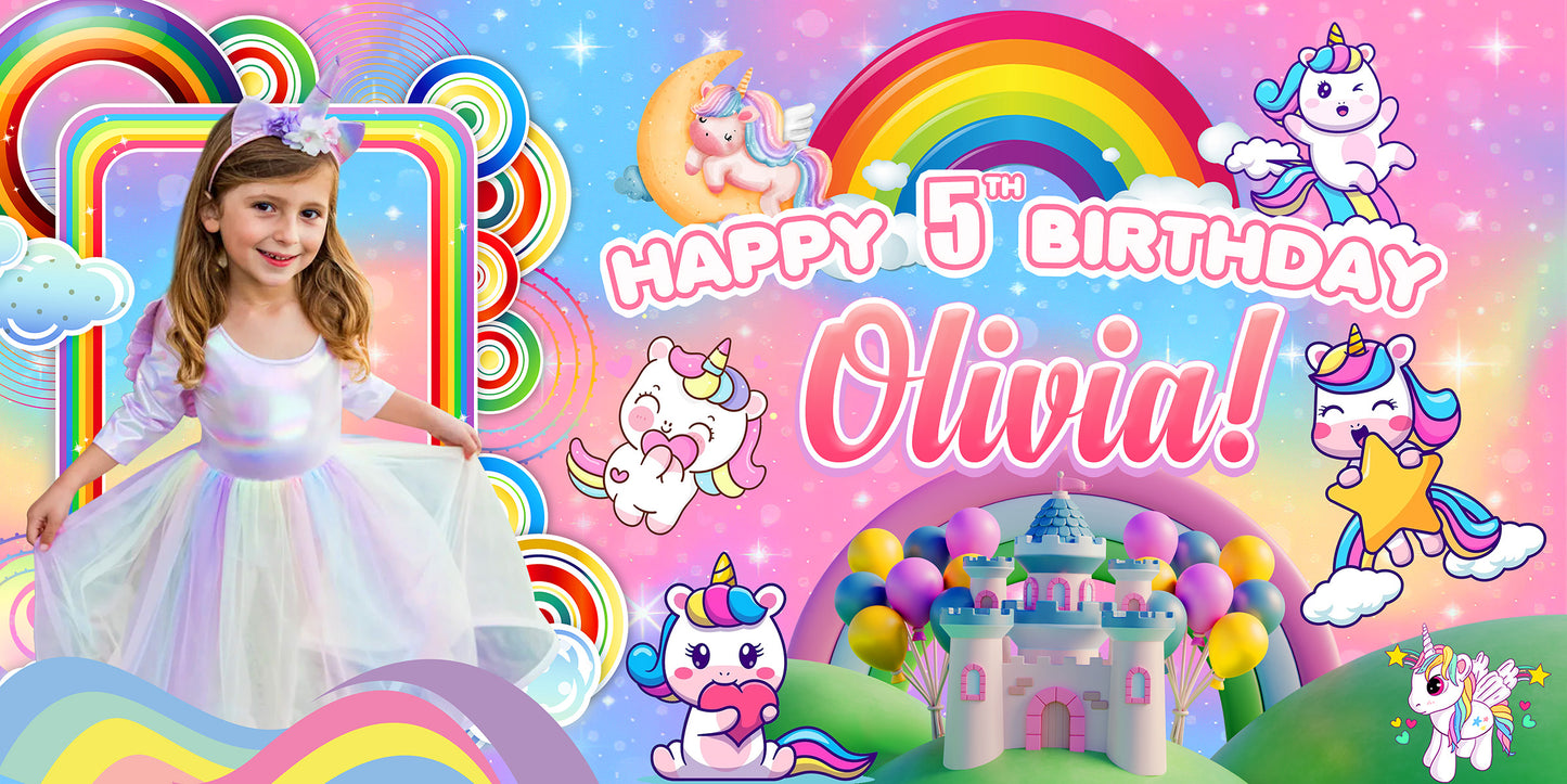 Unicorn Personalized Birthday Banner With Photo