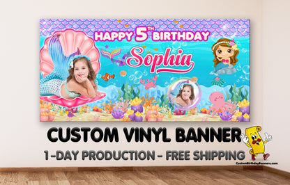 Under The Sea Personalized Birthday Banner - Little Mermaid Inspired - Free Shipping!