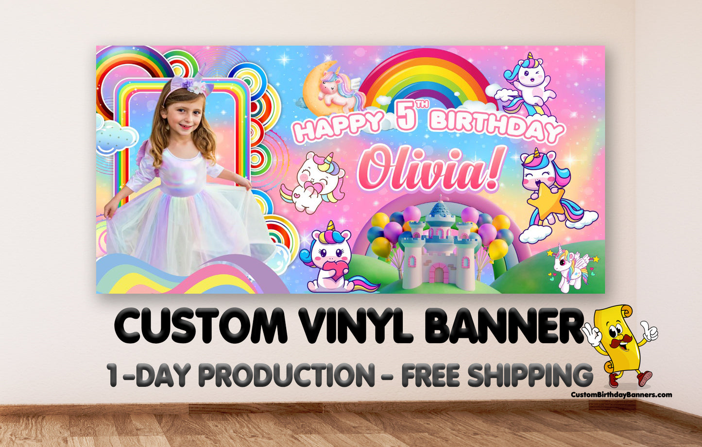 Unicorn Personalized Birthday Banner With Photo