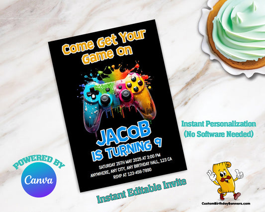 Video Game Birthday Party Editable Invitation