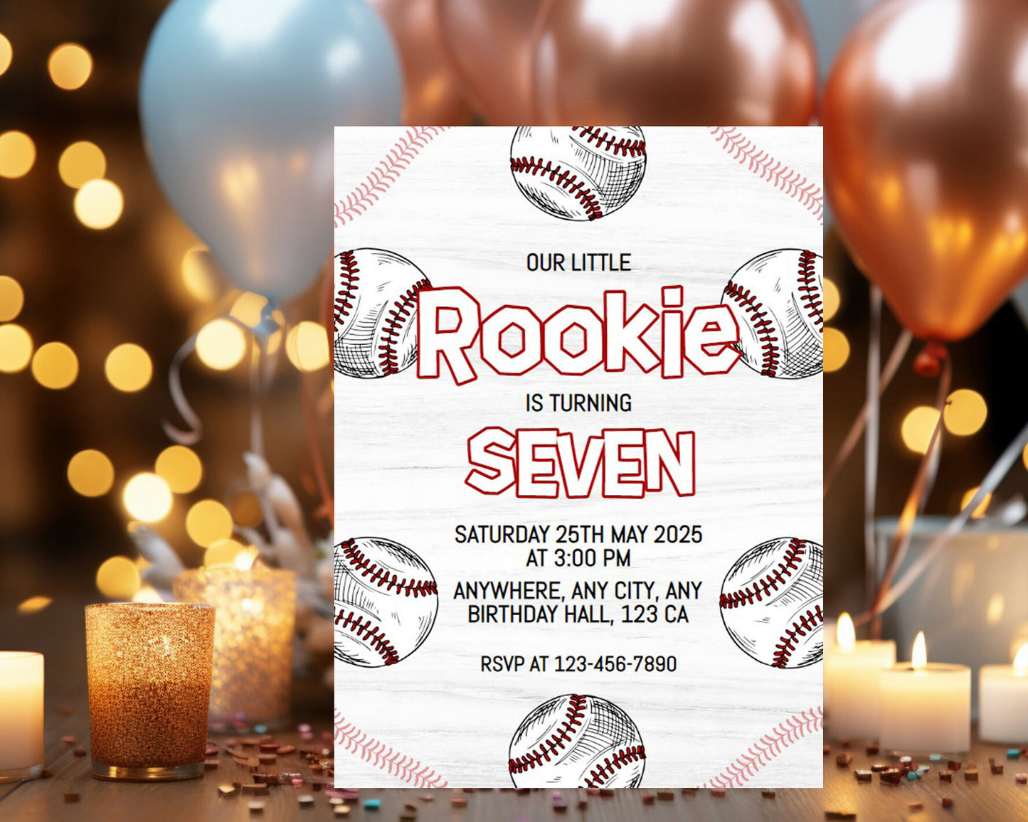 Baseball Party Editable Birthday Invitation