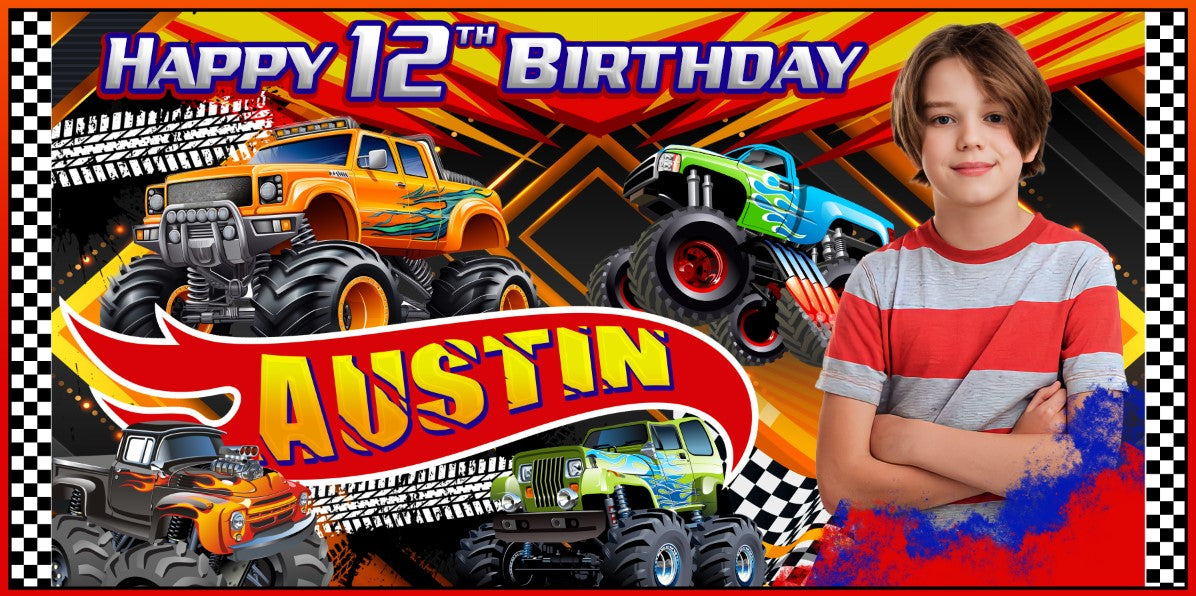 Monster Truck Personalized Birthday Banner With Photo